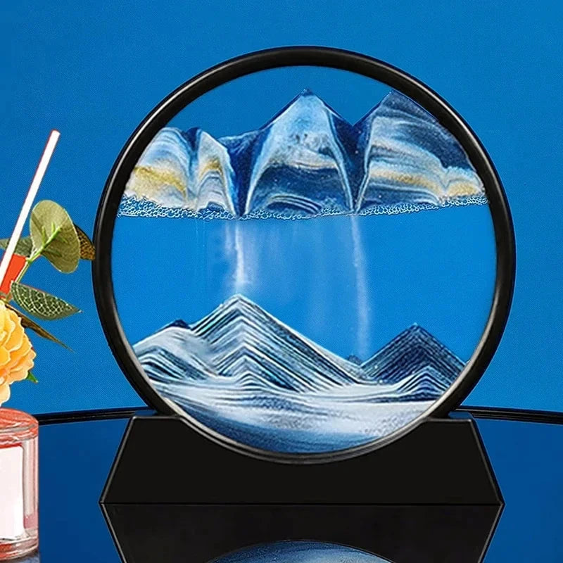 3D Moving Sand Art Picture Round Glass Deep Sea Sandscape Hourglass Quicksand Craft Flowing Sand Painting Office Home Decor Gift Econic Blanks