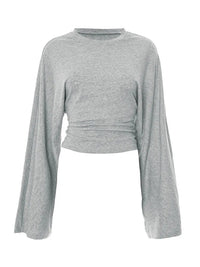 Women's Long Sleeve O-Neck Skinny T-Shirt Monochromatic Crop Top Casual Y2K Streetwear Fashion Pullover Summer Outfit Quick Pick Grocers