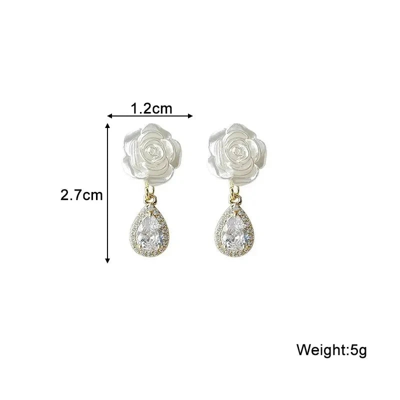 Pure White Women's Dangle Earrings Blooming Flower Acrylic Enamel Butterfly Imitation Pearl Heart Hanging Earrings Elegant brinc Econic Blanks