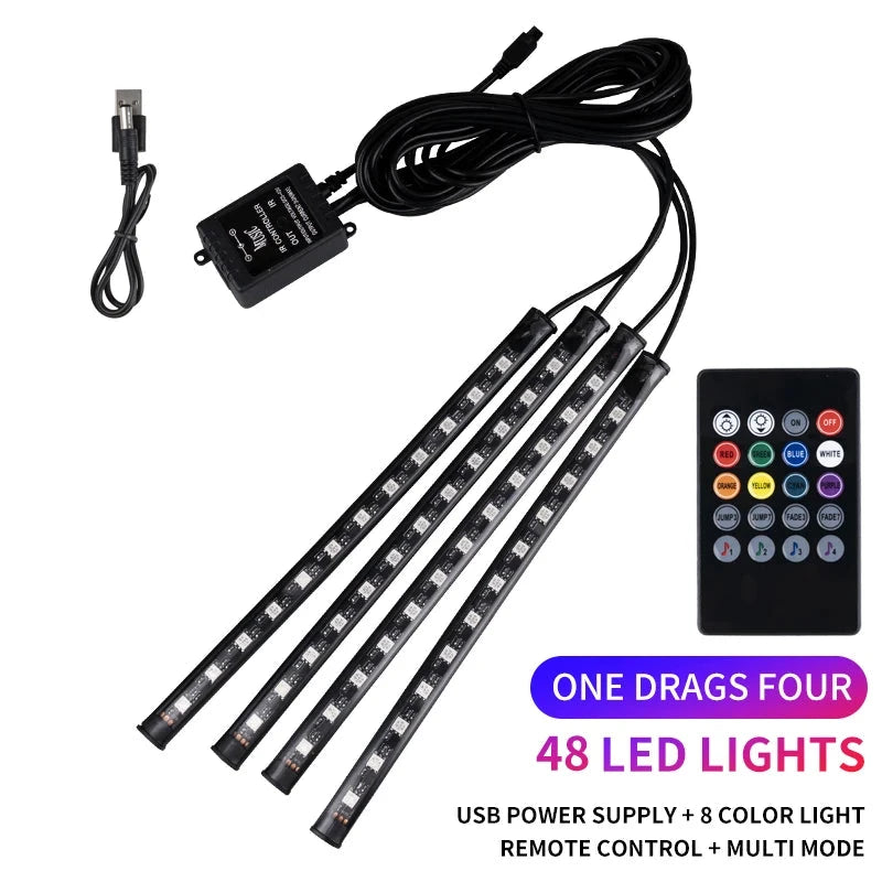 Neon LED Car Interior Ambient Light Kit – RGB Foot Strip Lighting with APP & Remote Control, Music Sync Car Decor Lamp Econic Blanks