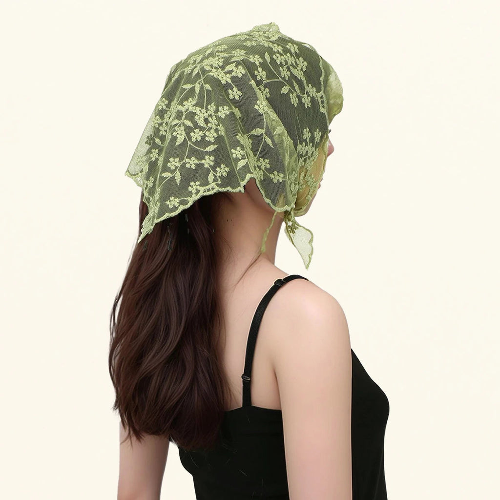 Elegant Lace Scarf Hollow Out Embroidery Foulard Bandana Solid Color Triangular Scarf Thin Vintage HandkerChiefs for Hair Woman Quick Pick Grocers