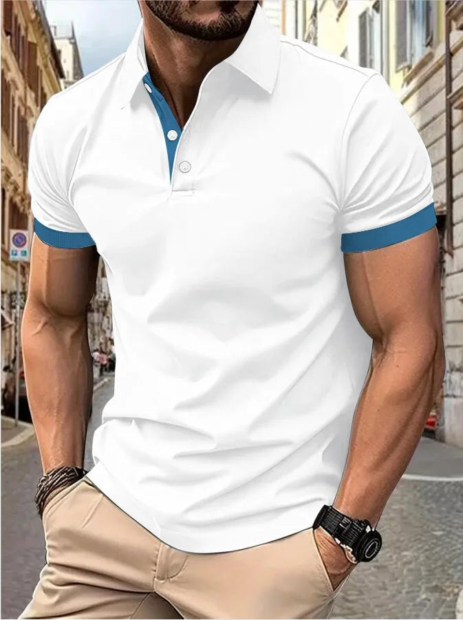 Men's short sleeve color matching fashion with men's lapel short sleeve Quick Pick Grocers