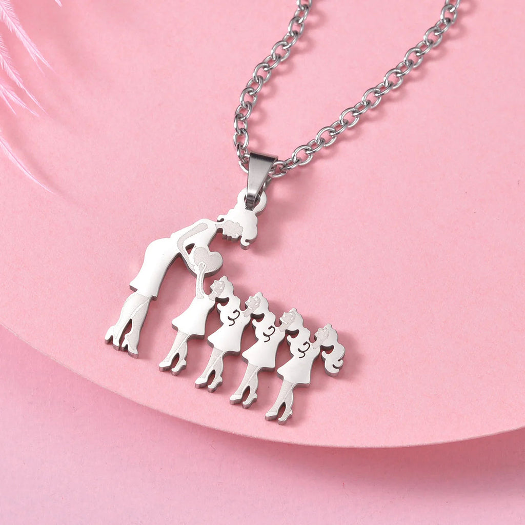 Girls Boy Children Stainless Steel Family Necklaces Mama Pendants Necklace Birthday Gifts For Women Jewelry Mother's Day Jewelry Quick Pick Grocers