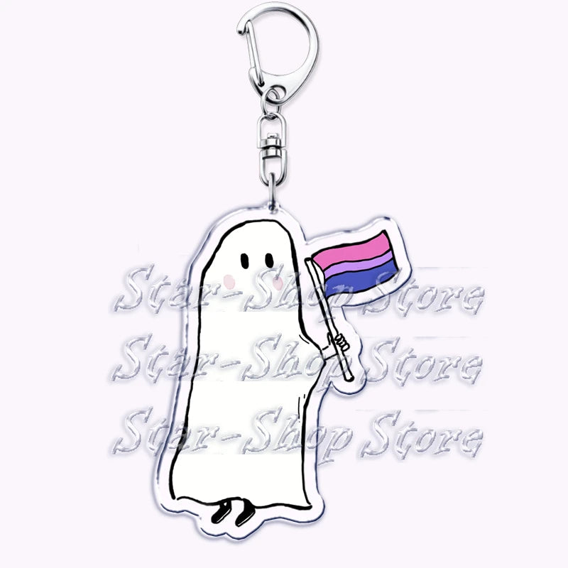 Cute Lgbt Halloween Keychain for Accessories Bag Gay Pride Lgbtq Spooky Ghost Lesbian Keyring Jewelry Rainbow Fans Friends Gifts Quick Pick Grocers