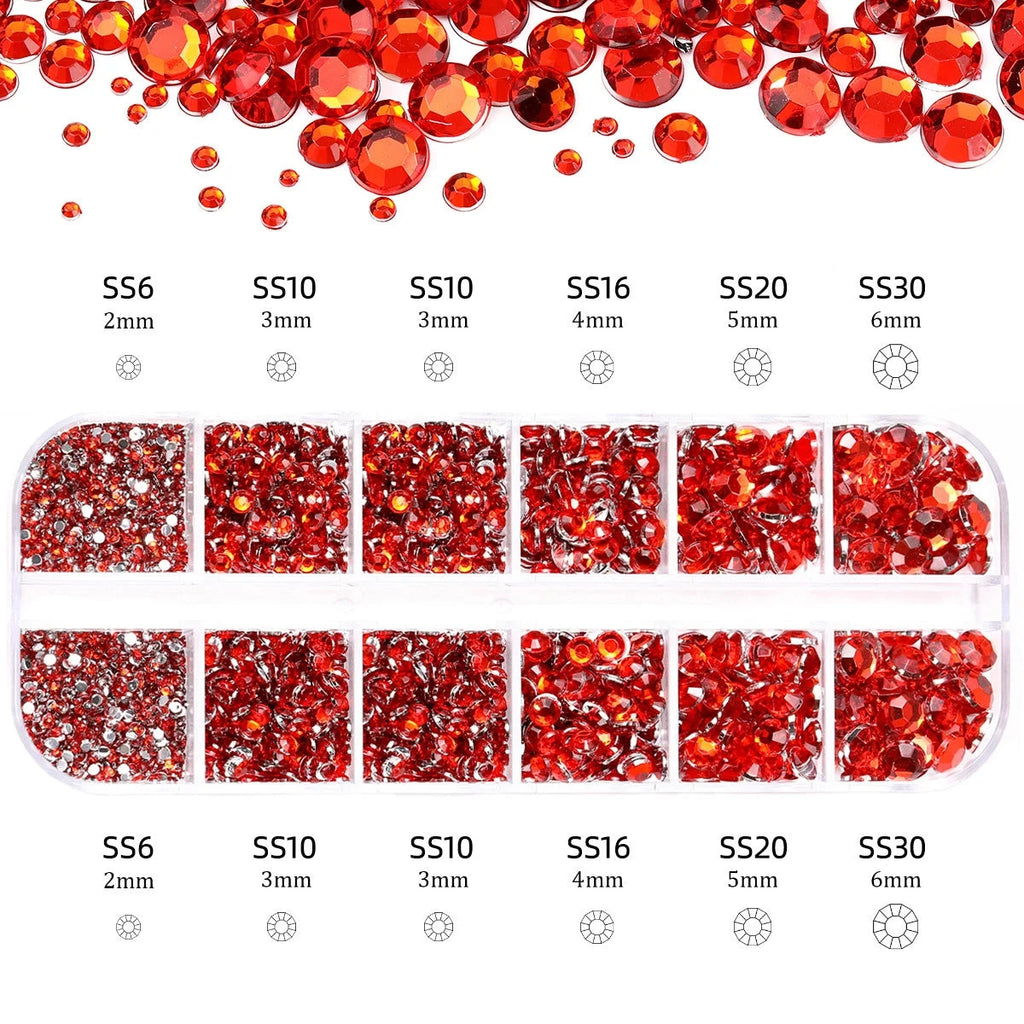 2400pcs+ Shiny Clear Crystal Gems Nail Rhinestones 1.5-4mm Mixed Round Glass Stone Flatback Nail Charms 12grids Nail Diamond DIY Econic Blanks