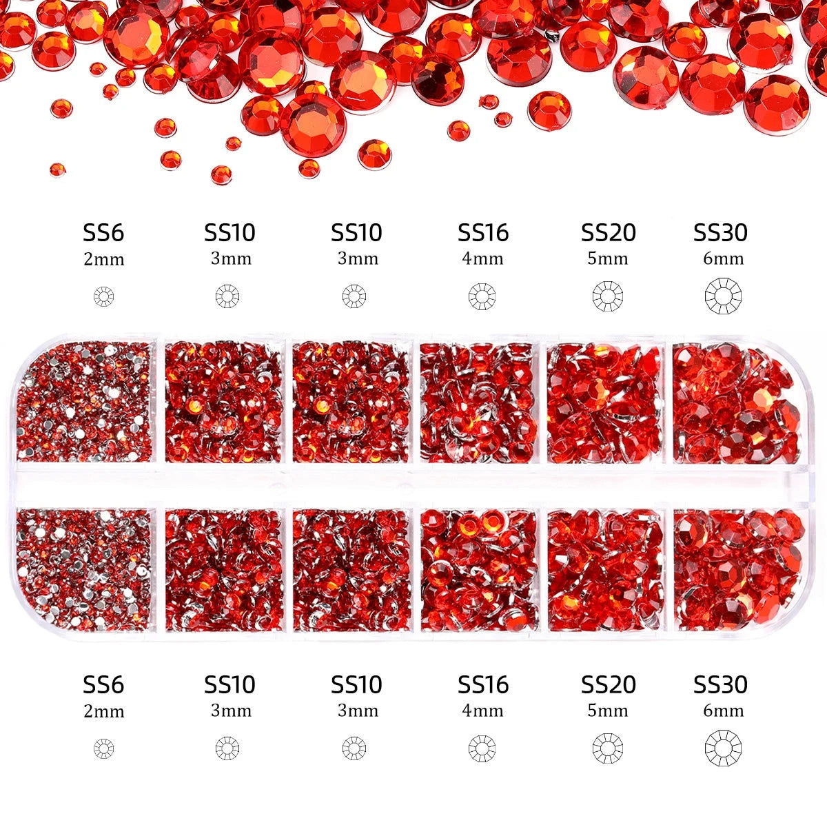 2400pcs+ Shiny Clear Crystal Gems Nail Rhinestones 1.5-4mm Mixed Round Glass Stone Flatback Nail Charms 12grids Nail Diamond DIY Econic Blanks