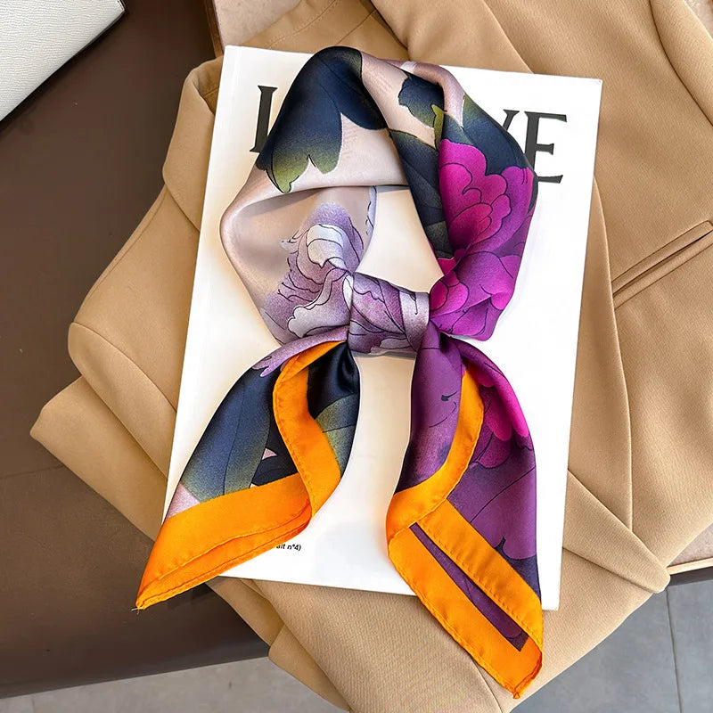 2025 New Fashion 70X70cmPrinted Women's Scarf Pashmina Silk Scarf Square Shawl Decorative Headband Neck Luxury Design Bandana Quick Pick Grocers