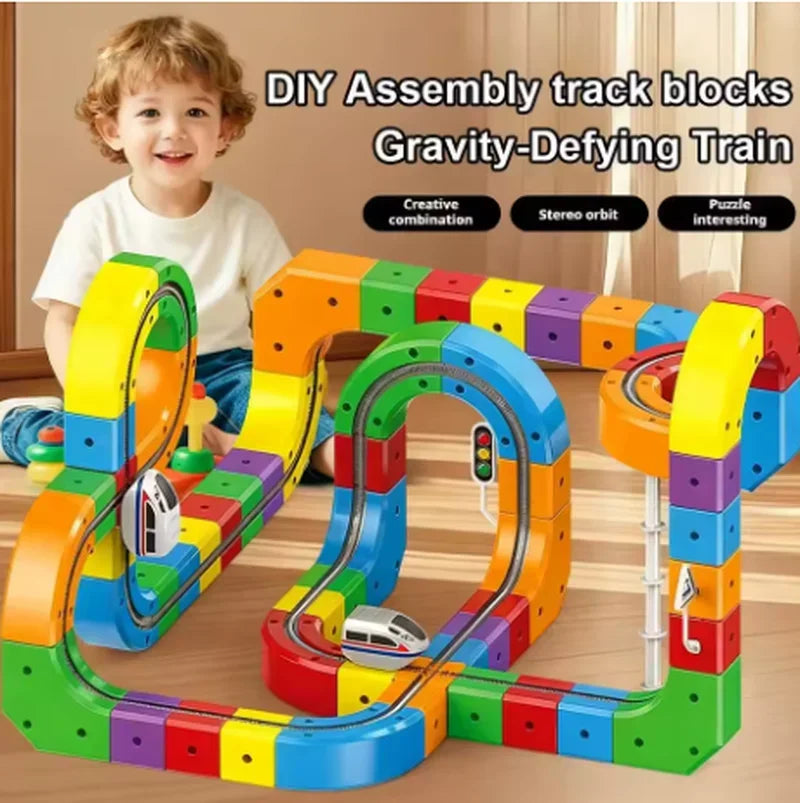 Electric Magnetic Track Set STEM Building Toy with Anti-Gravity Vehicles 100+ Pieces DIY Railway Model Creative Gift for Kids Quick Pick Grocers