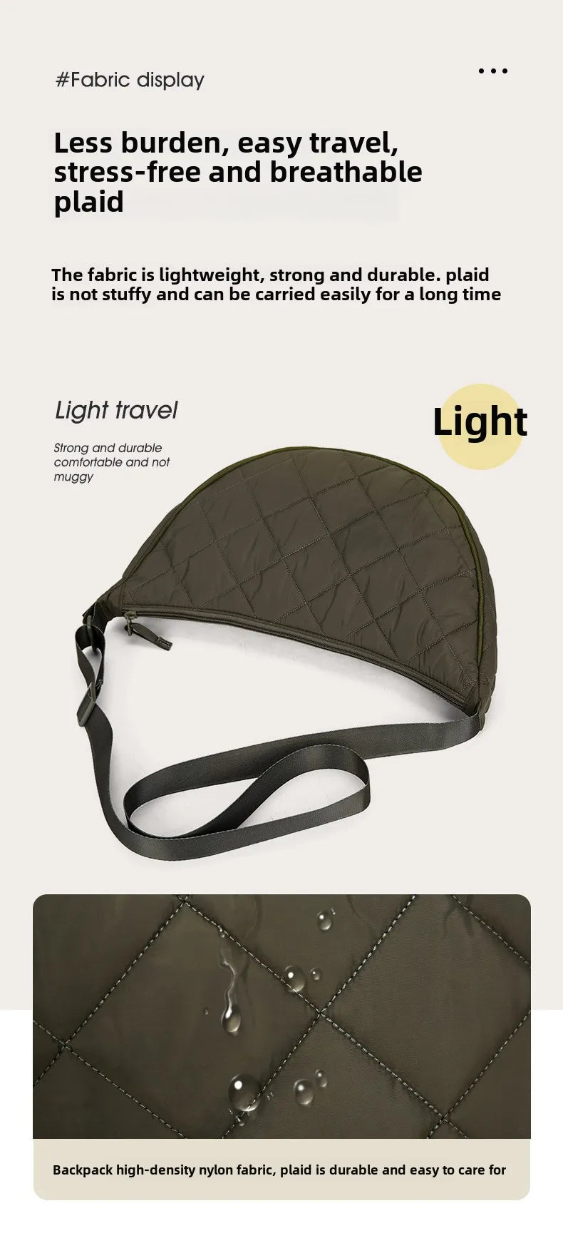 Waist Half Moon Belt Bag Solid Color Crossbody Bag Large Capacity Shoulder Bags Portable Nylon Plaid Travel Bags for Commuting Quick Pick Grocers