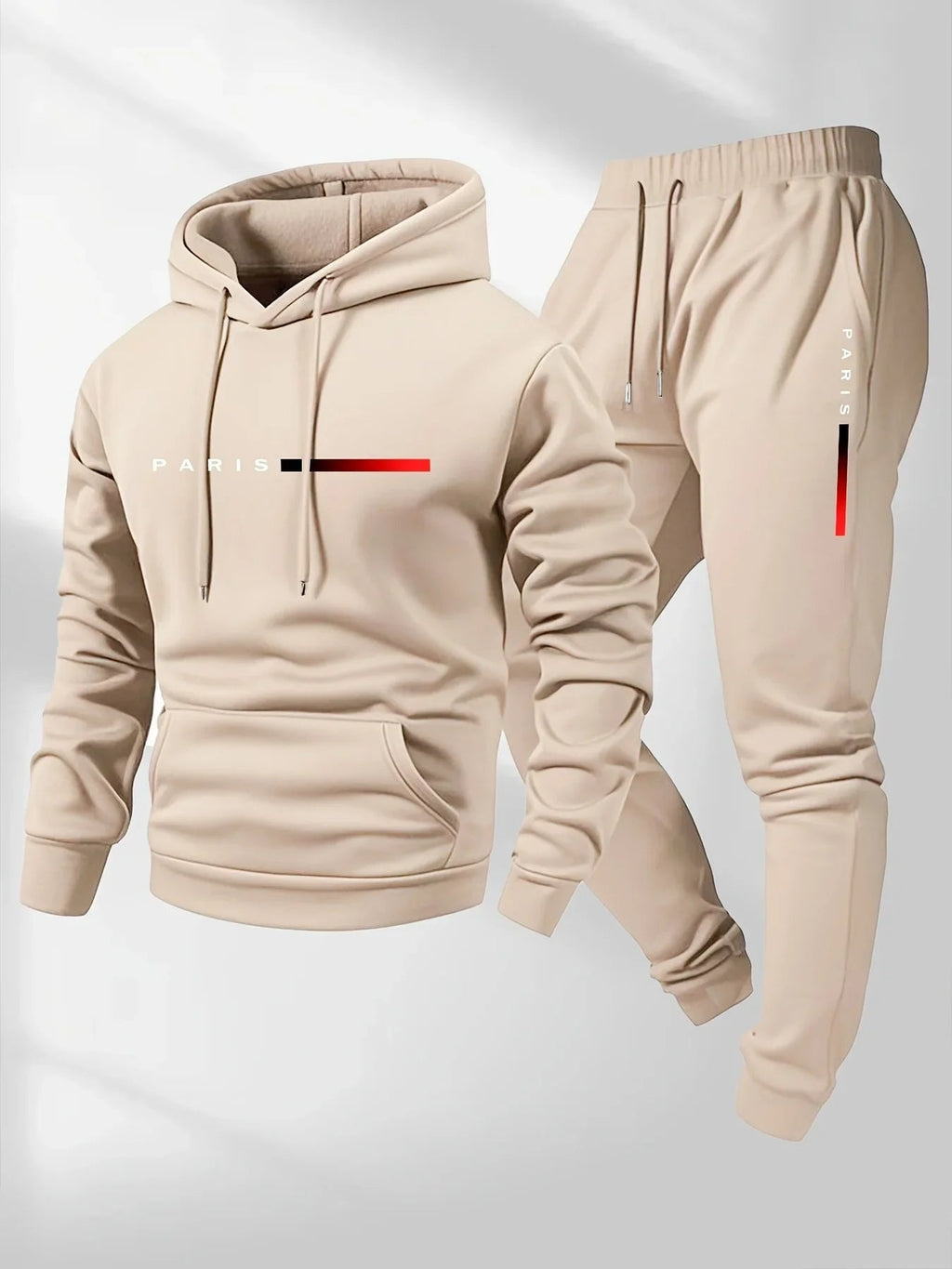 PARIS Letter Print Sweatshirt Suit Men's Fleece Hoodie Pants Set Spring Autumn Winter Warm Casual Sports Pullover Trousers Sets Quick Pick Grocers