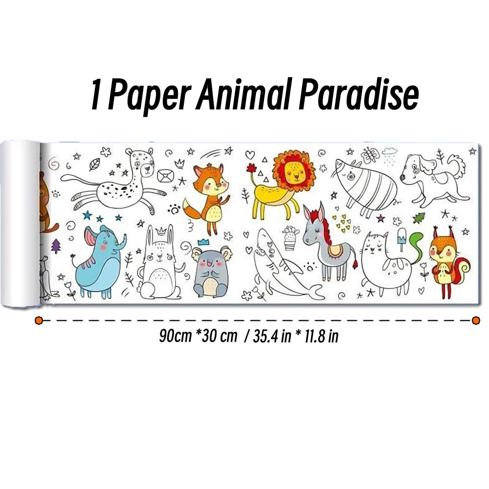90cm Animal Canvas Children's Drawing Roll DIY Coloring Paper Roll Color Filling Graffiti Paper-cut Painting Educational School Quick Pick Grocers