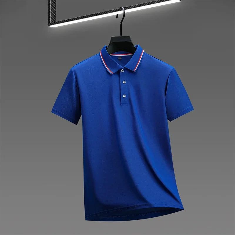 2025 New Men's Casual Solid Color Short Sleeved Polo Shirt Summer Fashionable and Comfortable Versatile Top Quick Pick Grocers