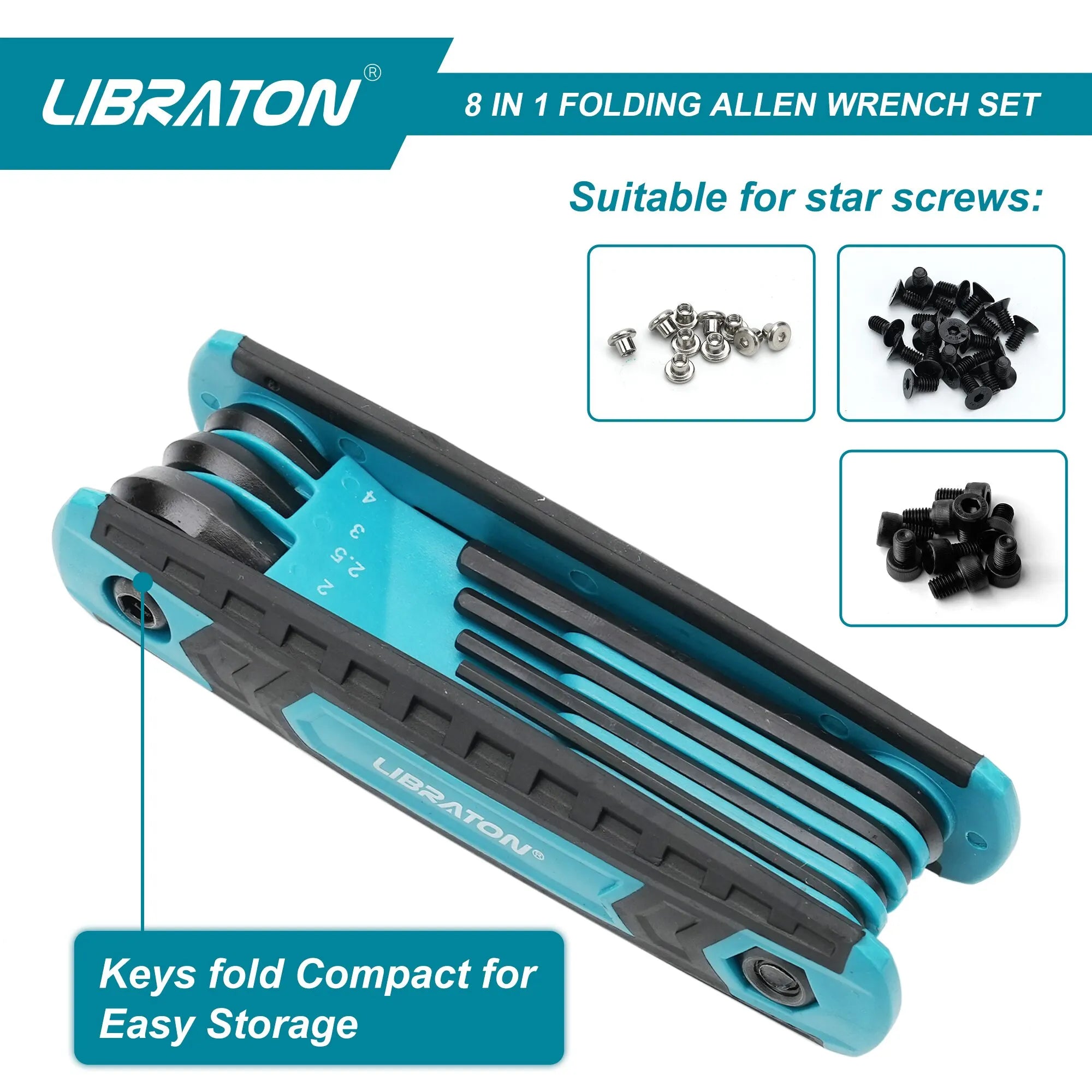 LIBRATON 8 in 1 Folding Allen Wrench Set Metric Allen Key Set Tool Or Folding Tamper Proof Torx Key Set Portable Star Wrench Kit Quick Pick Grocers