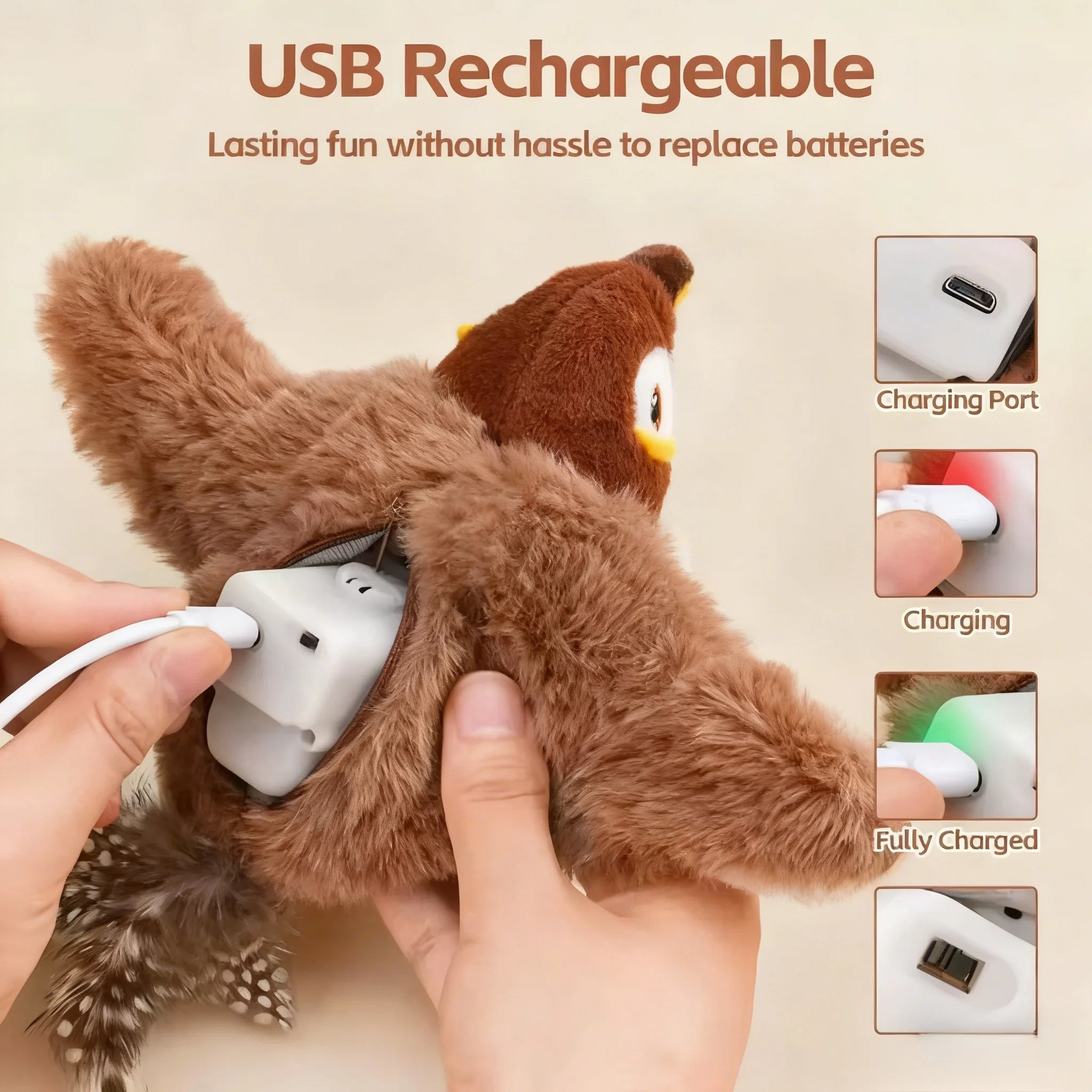 New Simulated Bird Cat Toy Interactive Toys Dog Rechargeable Chirping Flapping Bird(no Flying) Touch Activated Plush Toy Pet Quick Pick Grocers