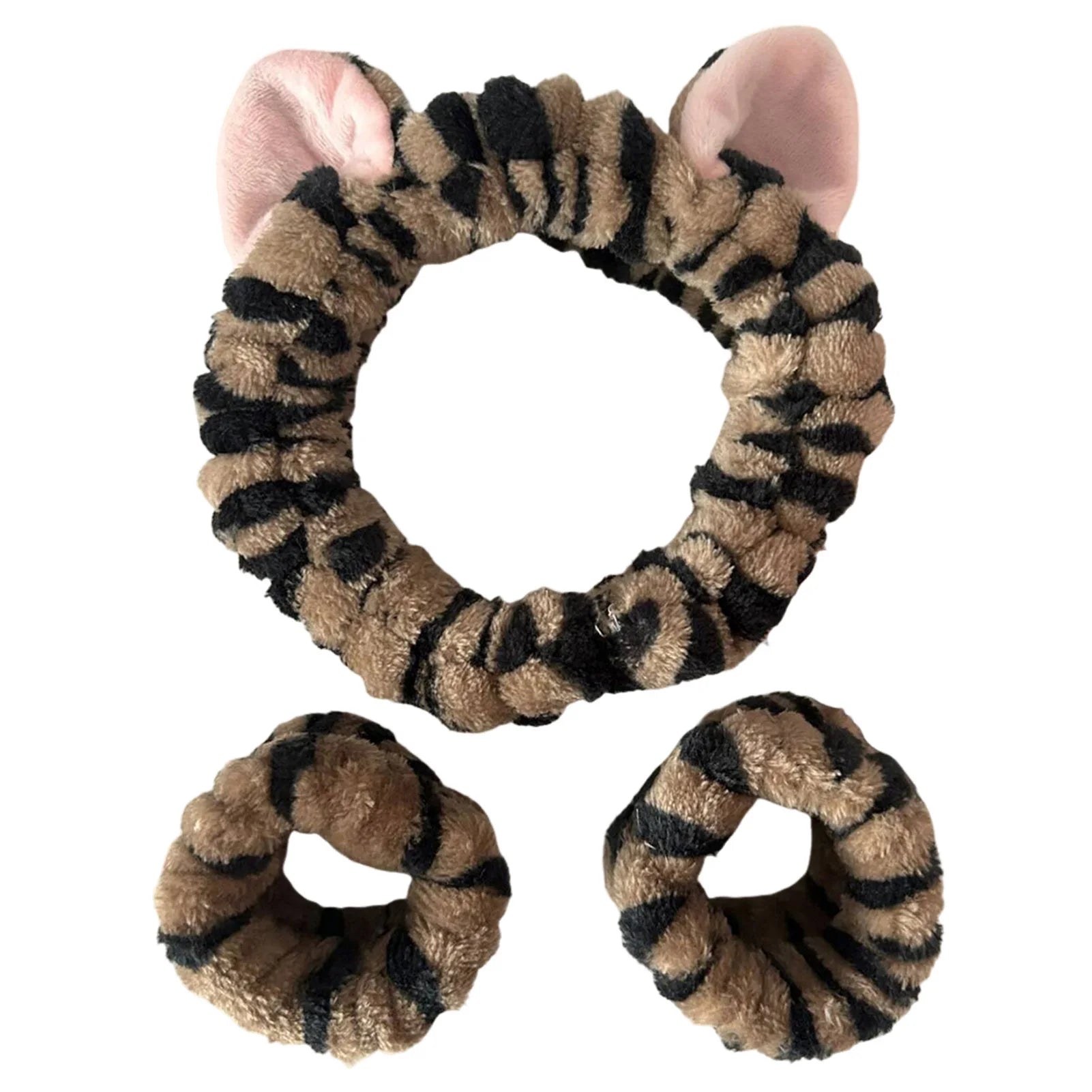 3pcs Wash Face Headband Soft Comfortable Plush Headband Wrist Strap Set For Girls Cartoon Cat Ear Shaped Wash Up Headband Kit Econic Blanks