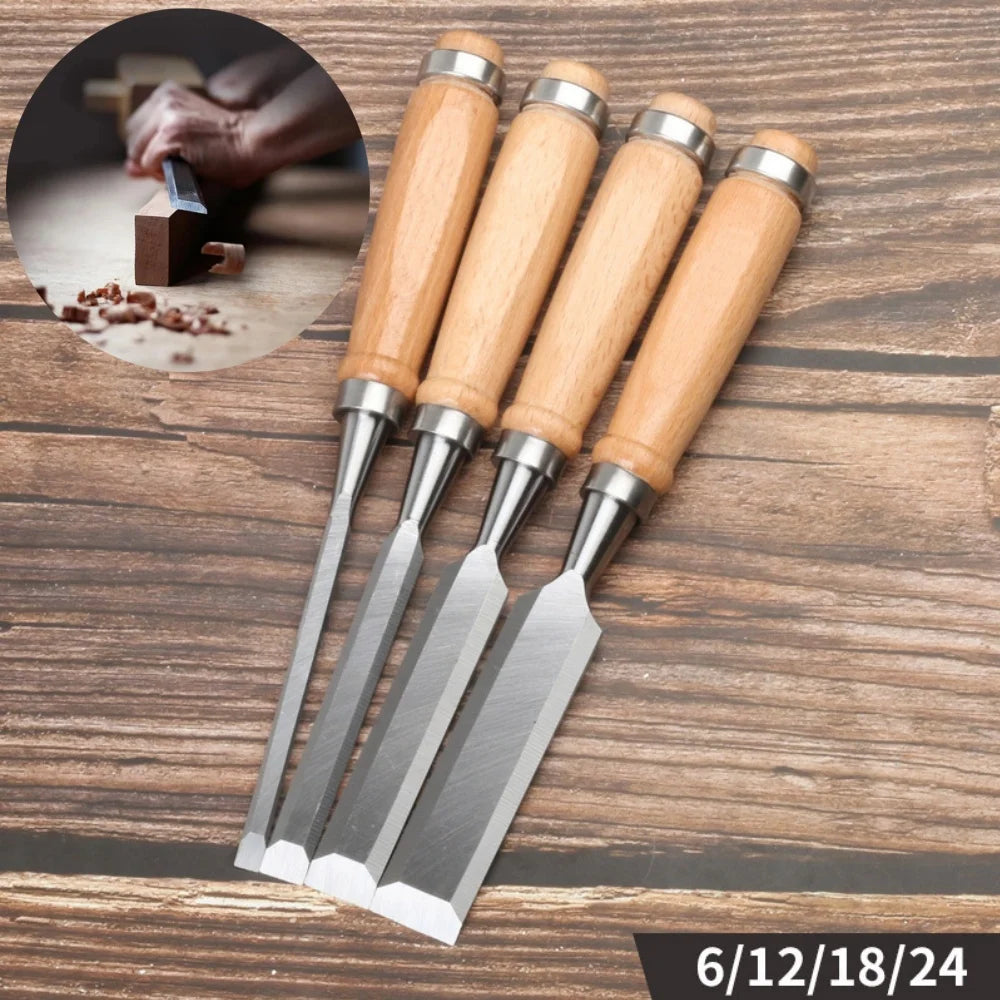 4Pcs Wood Carving Chisels Set Professional for Woodworking - 8/12/16/20mm Comfortable Beech Handle Wood Chisel with Wood Handles