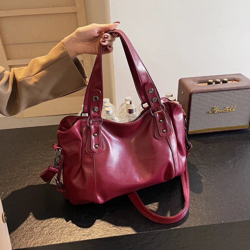 Fashion Classic Versatile Commuter Shoulder Bag Large Capacity Retro Handbags Travel Tote Bags Zipper Opening Women Shopping Bag Quick Pick Grocers