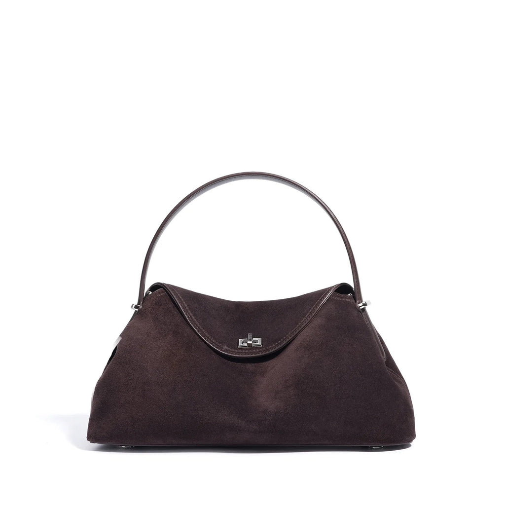 2026 Autumn Winter All-match Bowling Tote All-match Matte Suede Cowhide Leather Women Shoulder Bag Coffee Purple Noble Handbag Quick Pick Grocers