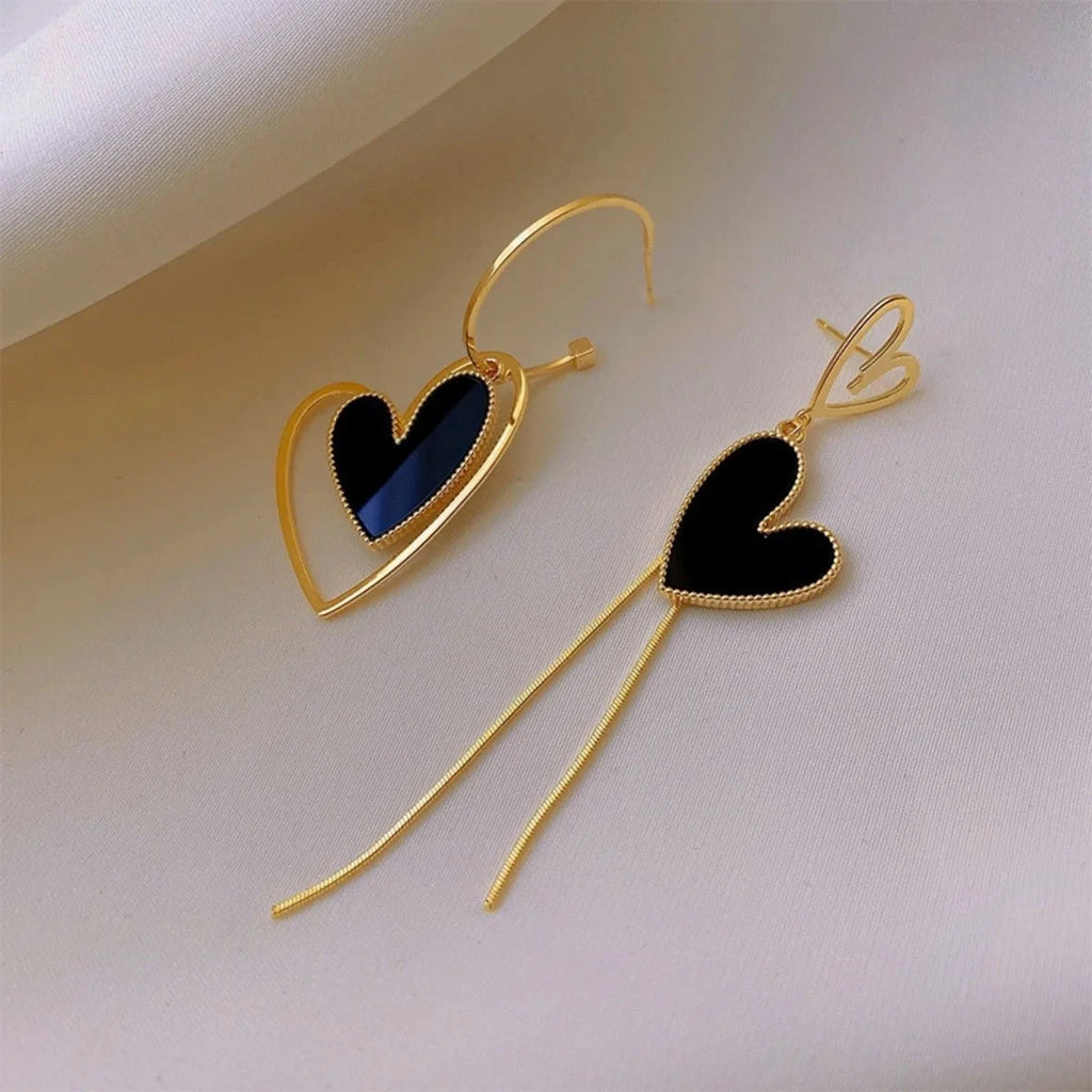 Korean Asymmetric Hollow Black Heart Dangle Earrings For Women Temperament Exaggerated Love Heart Drop Earrings Wedding Jewelry Econic Blanks