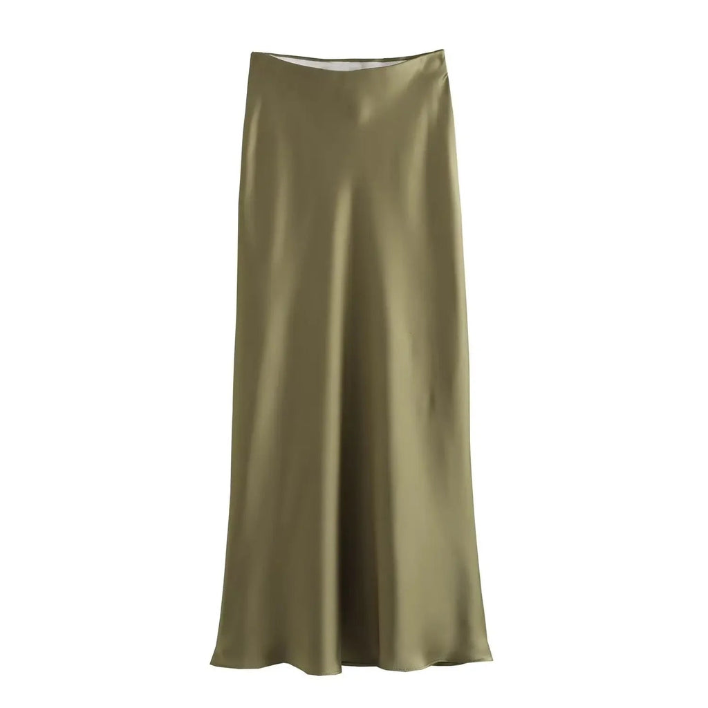 Willshela 2024 Black Satin Skirt Woman High Waist Elegant Long Skirts For Women Fashion Summer Midi Skirt Office Women's Skirts Quick Pick Grocers
