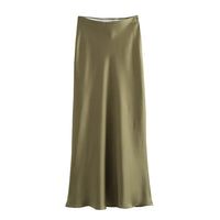 Willshela 2024 Black Satin Skirt Woman High Waist Elegant Long Skirts For Women Fashion Summer Midi Skirt Office Women's Skirts Quick Pick Grocers