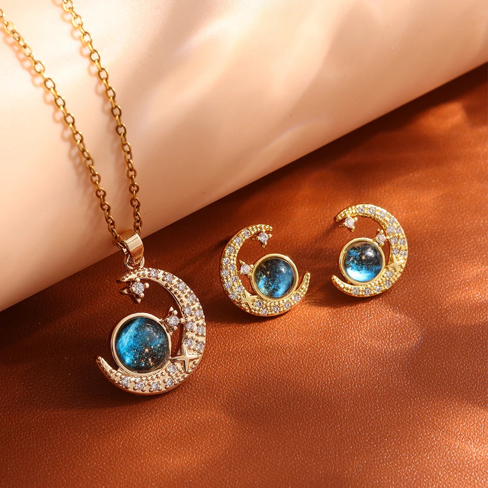 Light Luxury Titanium Steel Star Series Necklace for Women Gold Color Planet Moon Astronaut Pendant Necklaces Jewelry Gifts Quick Pick Grocers