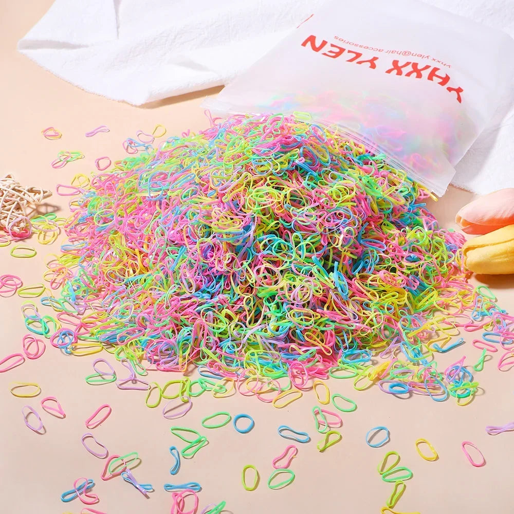 500/1000Pcs/bag Girls Colourful Disposable Rubber Band Hair Ties Headband Children Ponytail Holder Bands Kids Hair Accessories Purest Peak