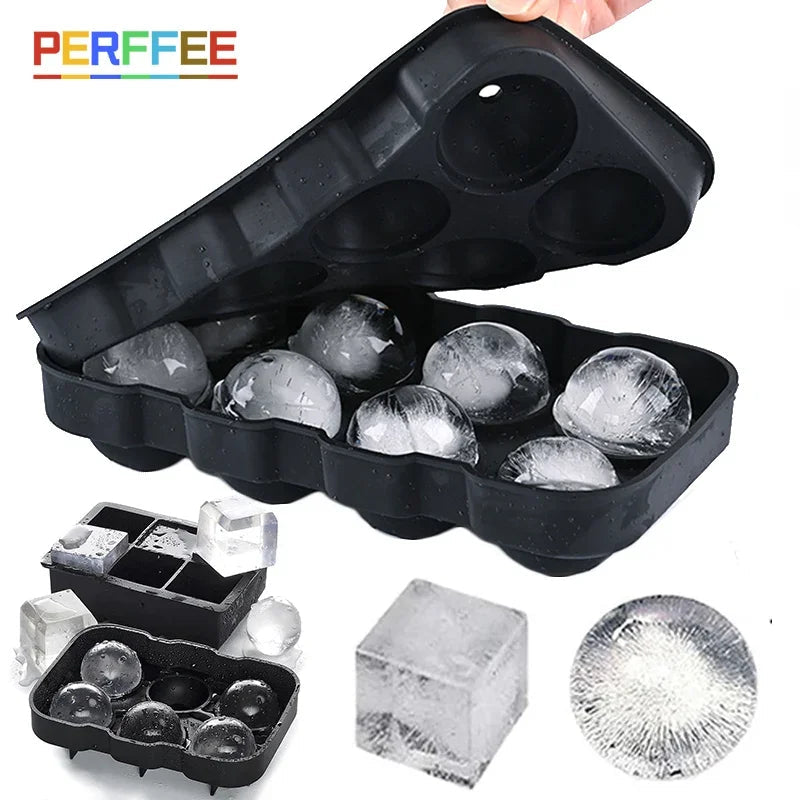 Ice Cube Tray Silicone Ice Ball Freezer Mold Square Ice Cube Maker with Lid 4/6/8 Grids for Whiskey Cocktail Coffee Accessories Quick Pick Grocers