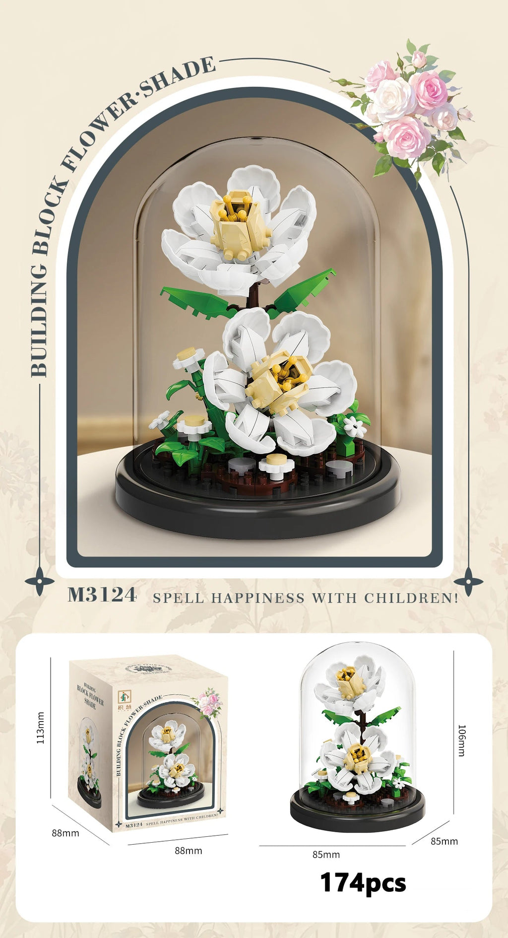 Eternal Flower Bouquet Bonsai Potted Plant Micro Building Blocks Model Home Decoration Puzzle Toys Kids Birthday Christmas Gifts Purest Peak Salt