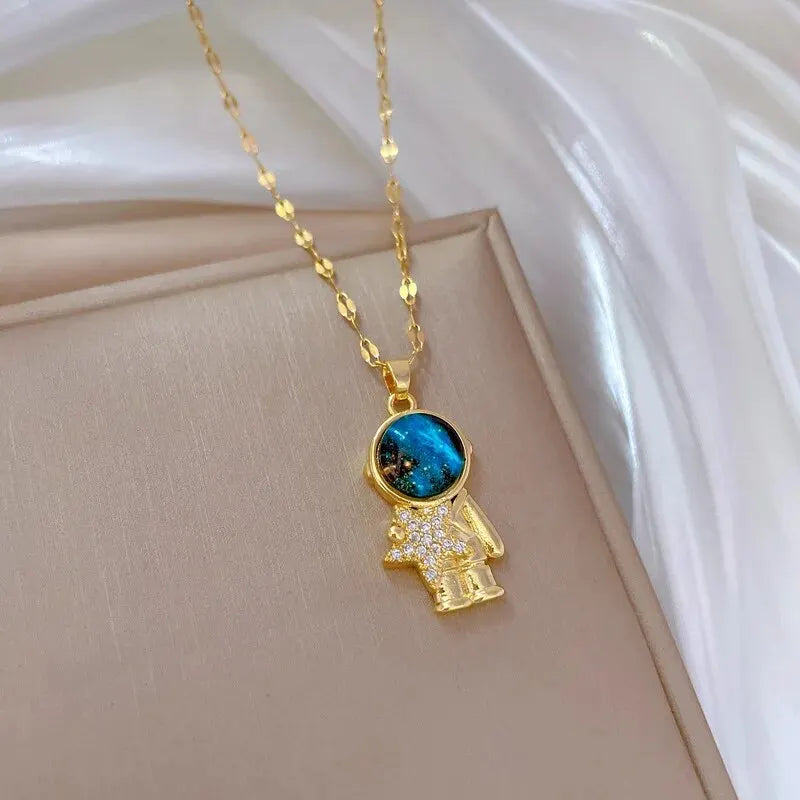 Light Luxury Titanium Steel Star Series Necklace for Women Gold Color Planet Moon Astronaut Pendant Necklaces Jewelry Gifts Quick Pick Grocers