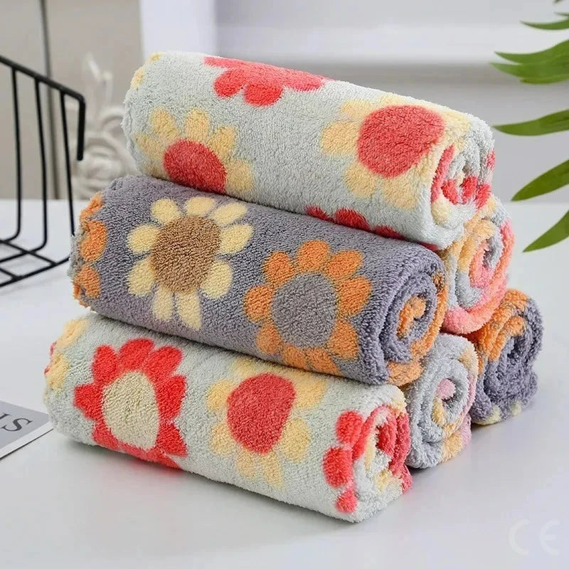 4Pcs Kitchen Cleaning Cloths Soft Absorbent Dishcloth Coral Fleece Sunflower Wiping Towel Rags Household Cleaning Cloth 30X30CM Econic Blanks