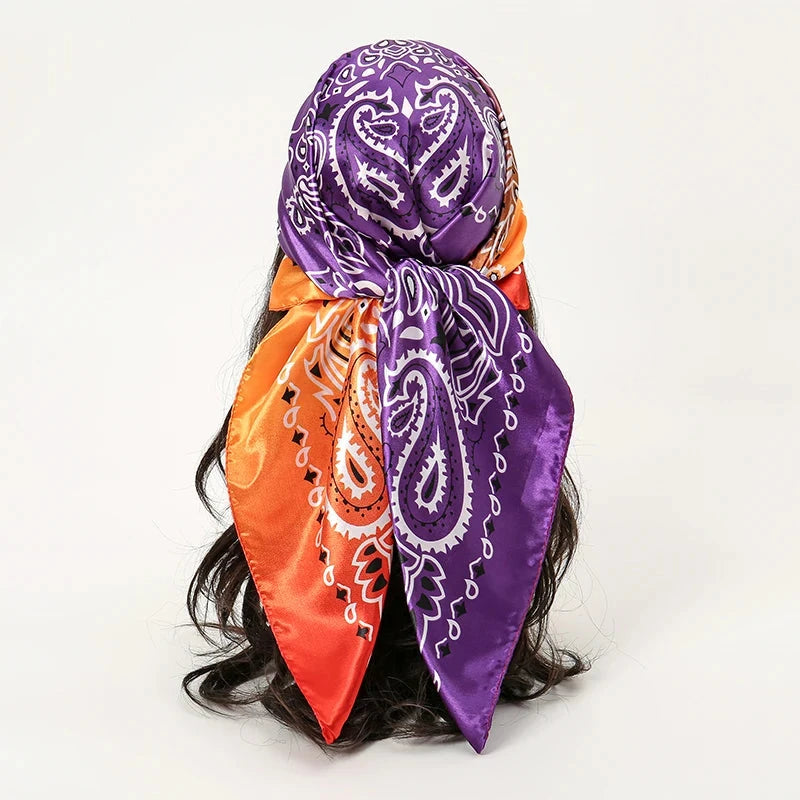 Satin Square Scarf Women Muslim Hijab Elegant 2025 Print Silk Neckerchief Shawl Wraps Headband Handle Hair Accessories Bandana Econic Blanks