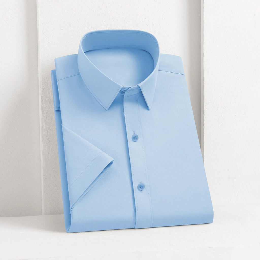 New Men's Business Casual Solid Color Short Sleeved Shirt for Summer Fashion No Ironing Comfortable and Versatile Top Quick Pick Grocers
