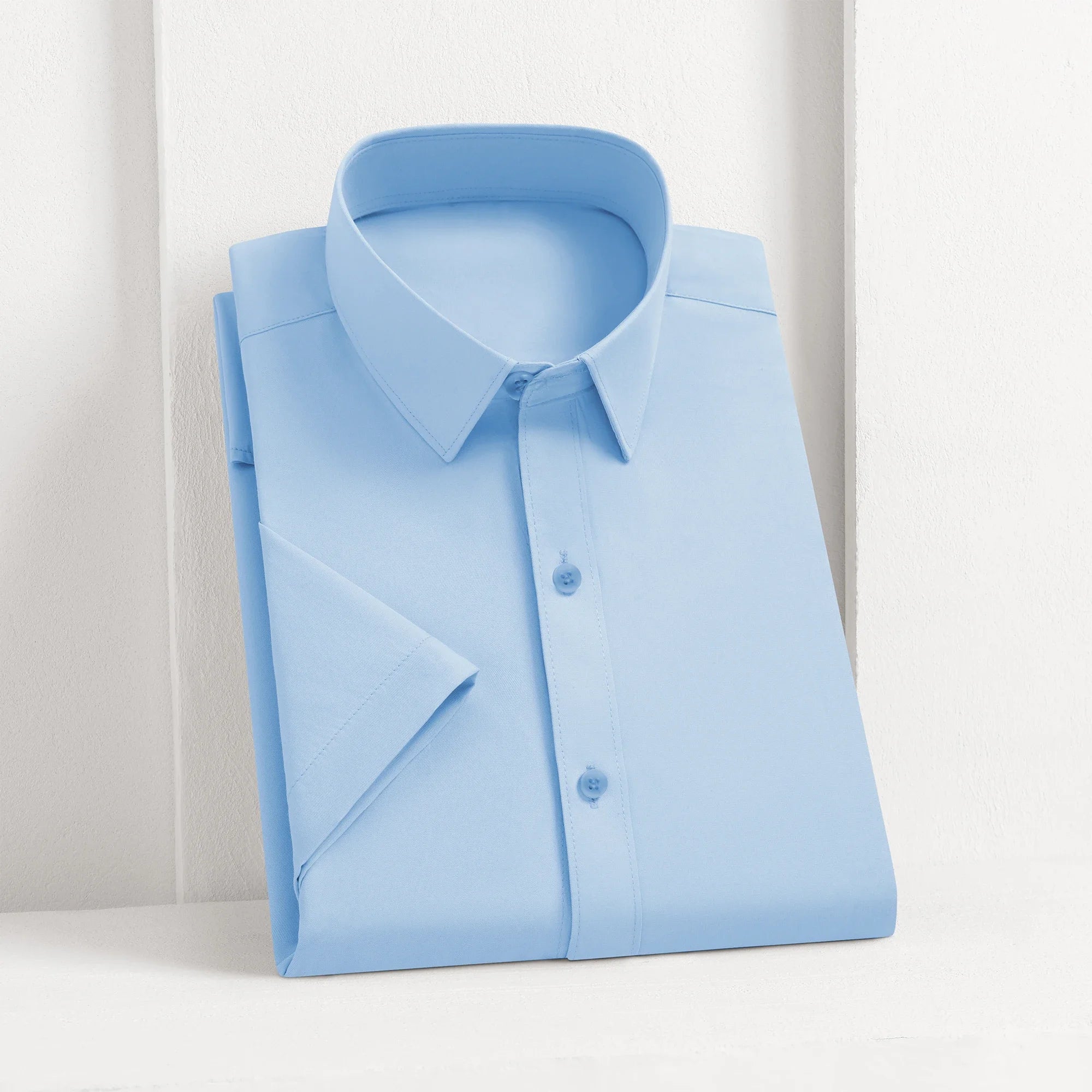 New Men's Business Casual Solid Color Short Sleeved Shirt for Summer Fashion No Ironing Comfortable and Versatile Top Quick Pick Grocers