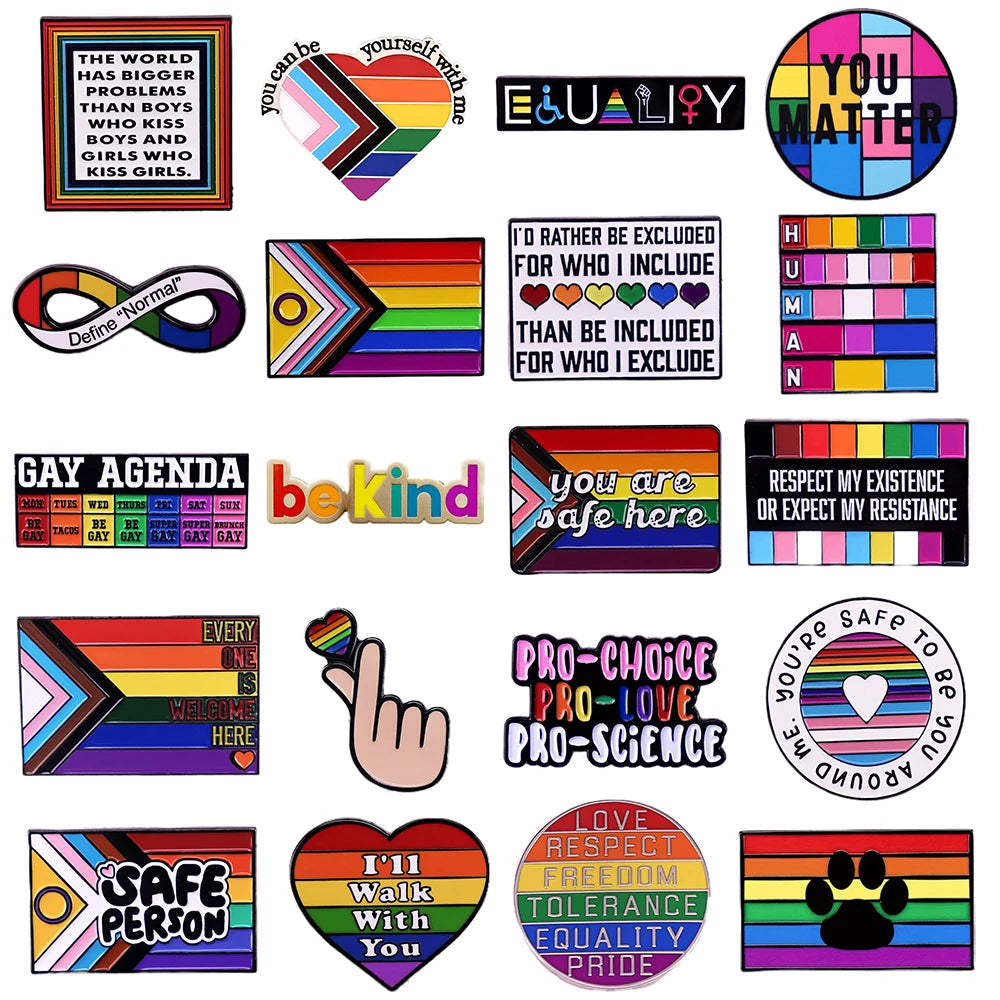 Rainbow LGBT Encourage Letters Metal Enamel Badge Gay Lesbian Asexual Transgender Adaptive Lapel Pin Jewelry Gifts Accessories Quick Pick Grocers