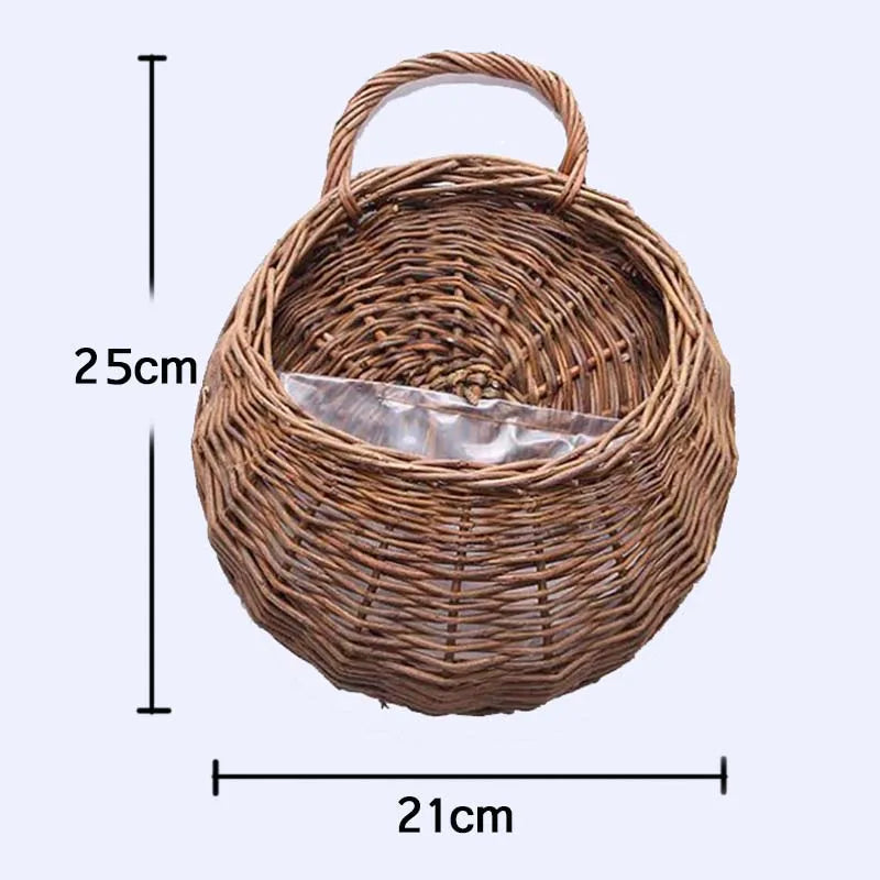 Hand Made Wicker Rattan Flower Planter Wall Hanging Wicker Rattam Basket Garden Vine Pot Plants Holder Garden Pots Wall Planter Quick Pick Grocers