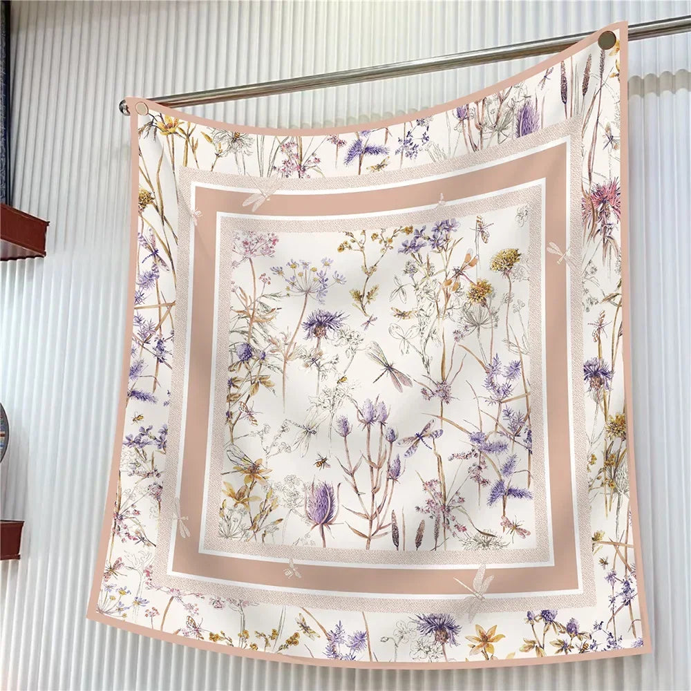 90Cm French Jungle Large Square Scarf Decorative Fashion Trend Flowers High Quality Twill Silk Travel Shawl Sunscreen Quick Pick Grocers