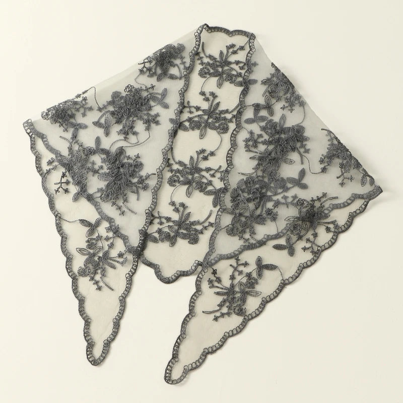 Elegant Lace Scarf Hollow Out Embroidery Foulard Bandana Solid Color Triangular Scarf Thin Vintage HandkerChiefs for Hair Woman Quick Pick Grocers