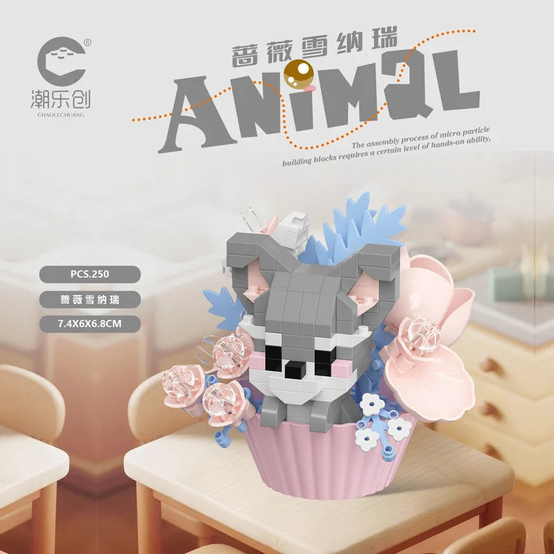 Cute dessert small animals potted bouquet cartoon doll panda puppy building block ornament children toys gift Quick Pick Grocers