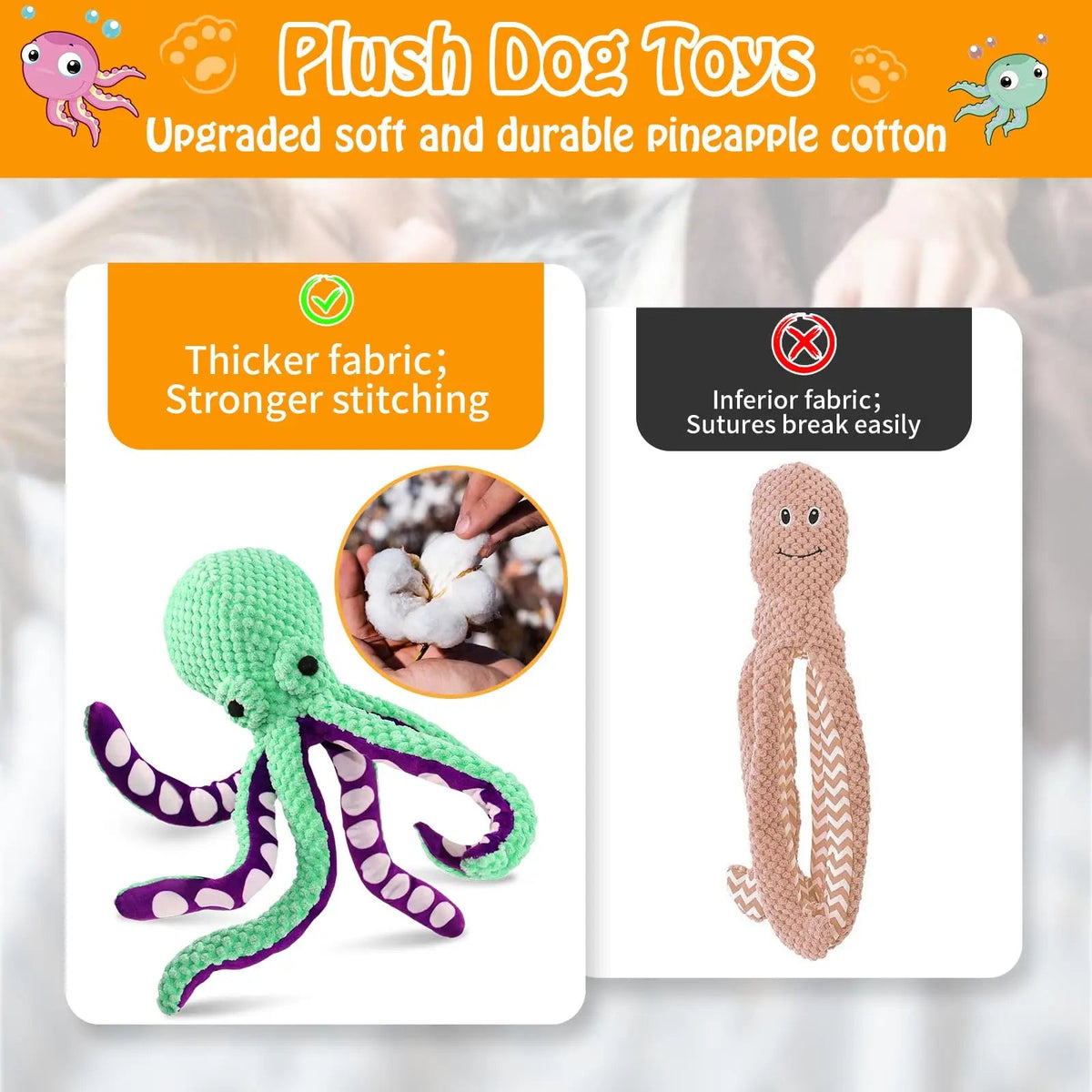 Squeaky Octopus Plush Dog Toy Indestructible Teething Chew Toy Interactive Sound Pet Stress Relief Boredom Toy for Dogs and Cats Quick Pick Grocers
