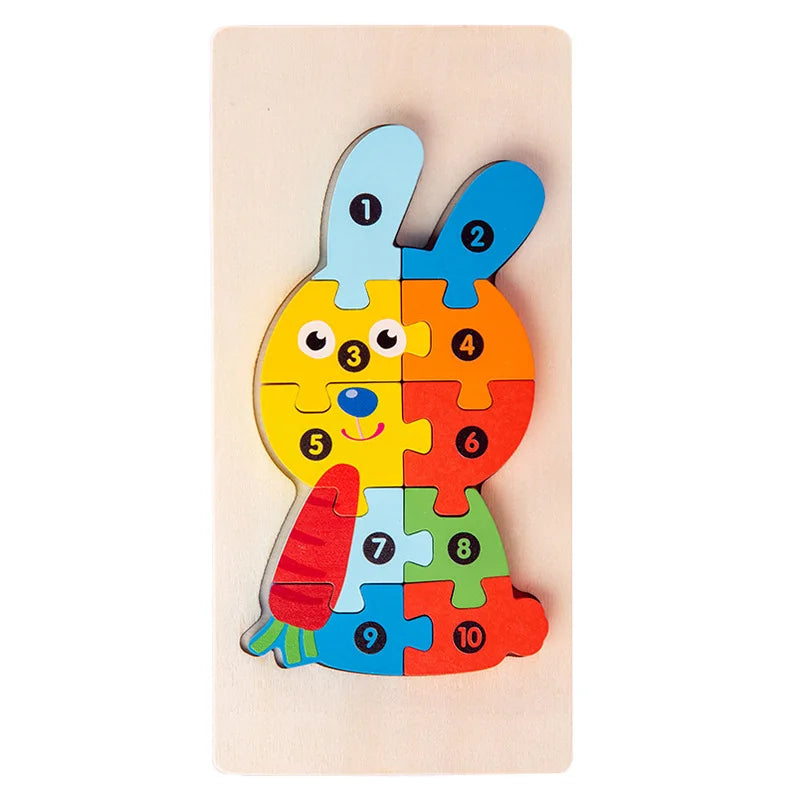 3D Stereoscopic Montessori Wooden Puzzle Cartoon Dinosaur Animal Shape Color Cognitive Educational Game Toy Kids Birthday Gift Purest Peak