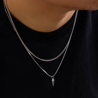 KunJoe 2pcs/set Stainless Steel Metal Rivet Pendant Thin Snake Chain Necklace for Men Punk Silver Color Cuban Link Chain Choker Quick Pick Grocers