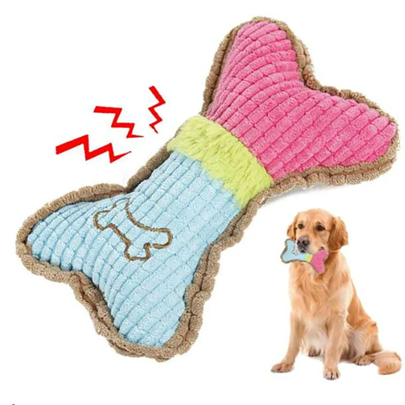 1pc Dog Squeaky Toys, Bones Plush Dogs Chew Toy for Small Medium Breed Puppy Aggressive Chewer Pets Puppy Playing Cleaning Teeth Econic Blanks