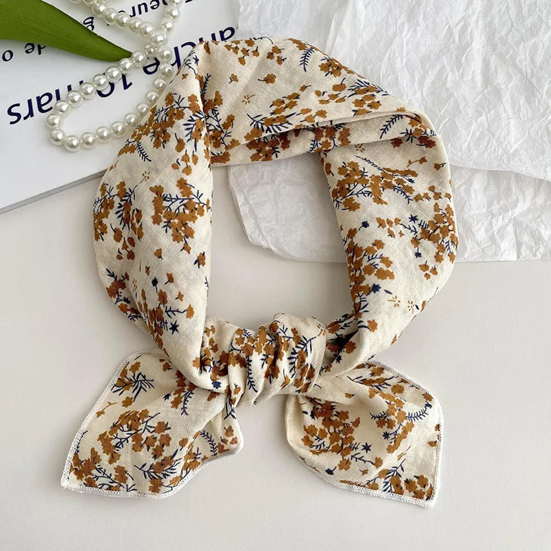 55cm Laies Headband Cotton Linen Square Scarf Women Korean College Girls Fashion Spring Autumn New Style Elegant Neck Scarves Quick Pick Grocers