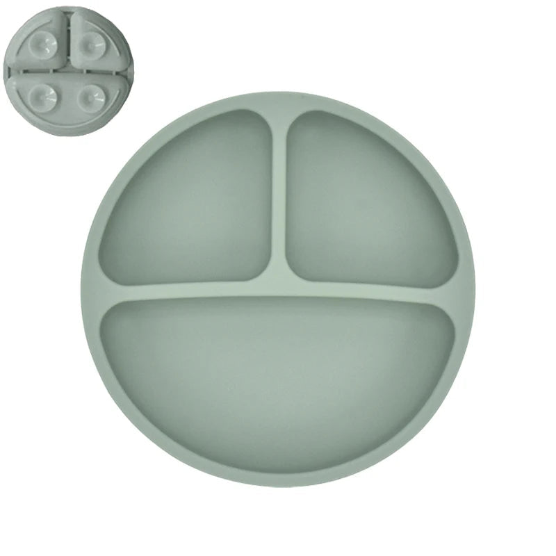 Silicone Baby Sucker Silicone Dining Plate Rice Spoon Set Cute Cartoon Children Dishes Smile Face Baby Tableware Retro Kid Bowl Purest Peak