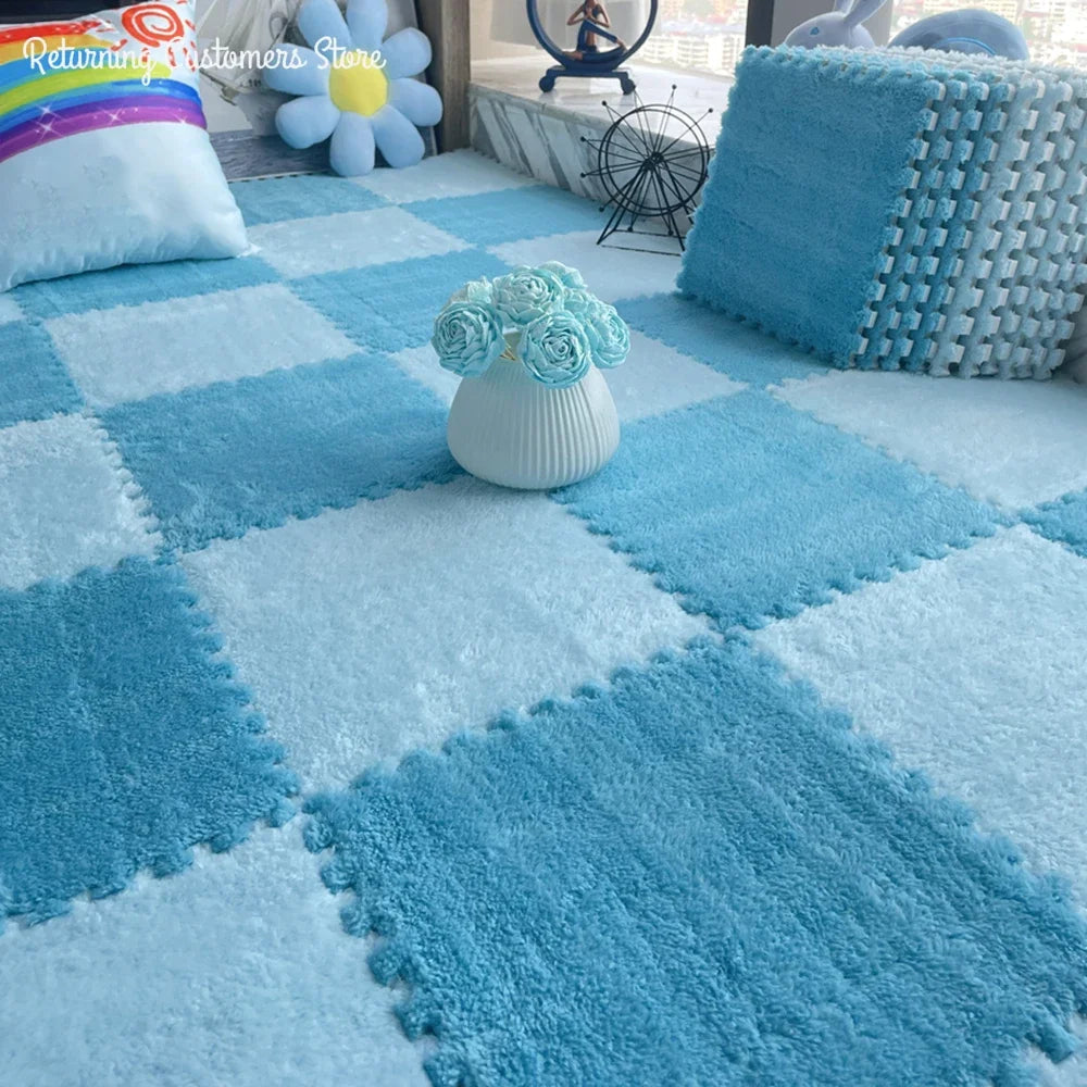 30*30CM Soft Plush Children Kids Rug Play Mat Puzzle Carpet Warm Playmat Interlocking Exercise Tiles Floor Carpet Decoration Mat Quick Pick Grocers