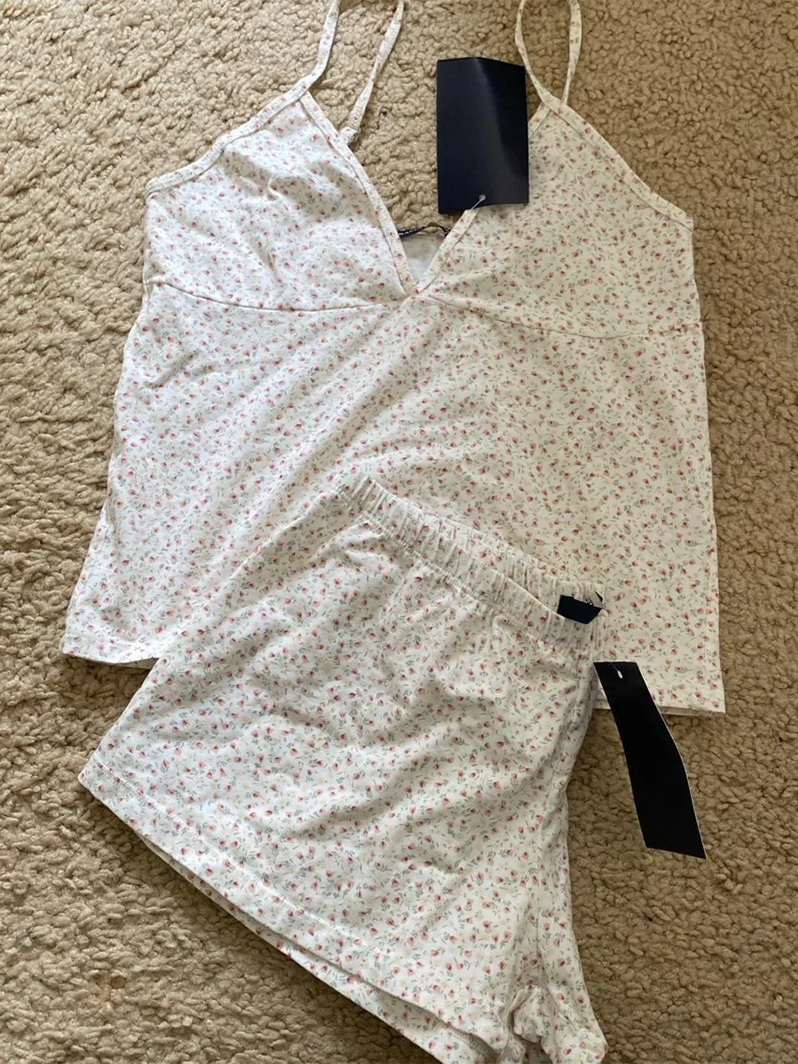 Strawberry Vest Shorts 2 Pieces Set Woman Eyelet Bow Slim Tank Top with Elastic Waist Patchwork Straight Short Pant Sweet Sets Quick Pick Grocers