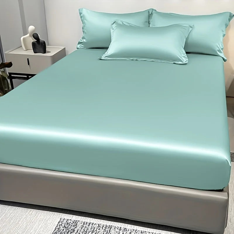 1 Simple Modern Satin Solid Color Fitted Sheet, Solid Color Ice Silk Bedspread For Bedroom, Bedding (Excluding Pillowcases) Quick Pick Grocers