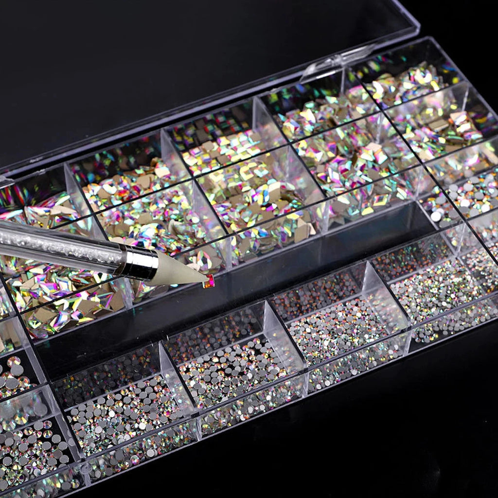 21 grid nail art diamond flat bottom glass diamond multi-style special-shaped diamond shiny nail rhinestone DIY nail art jewelry Econic Blanks