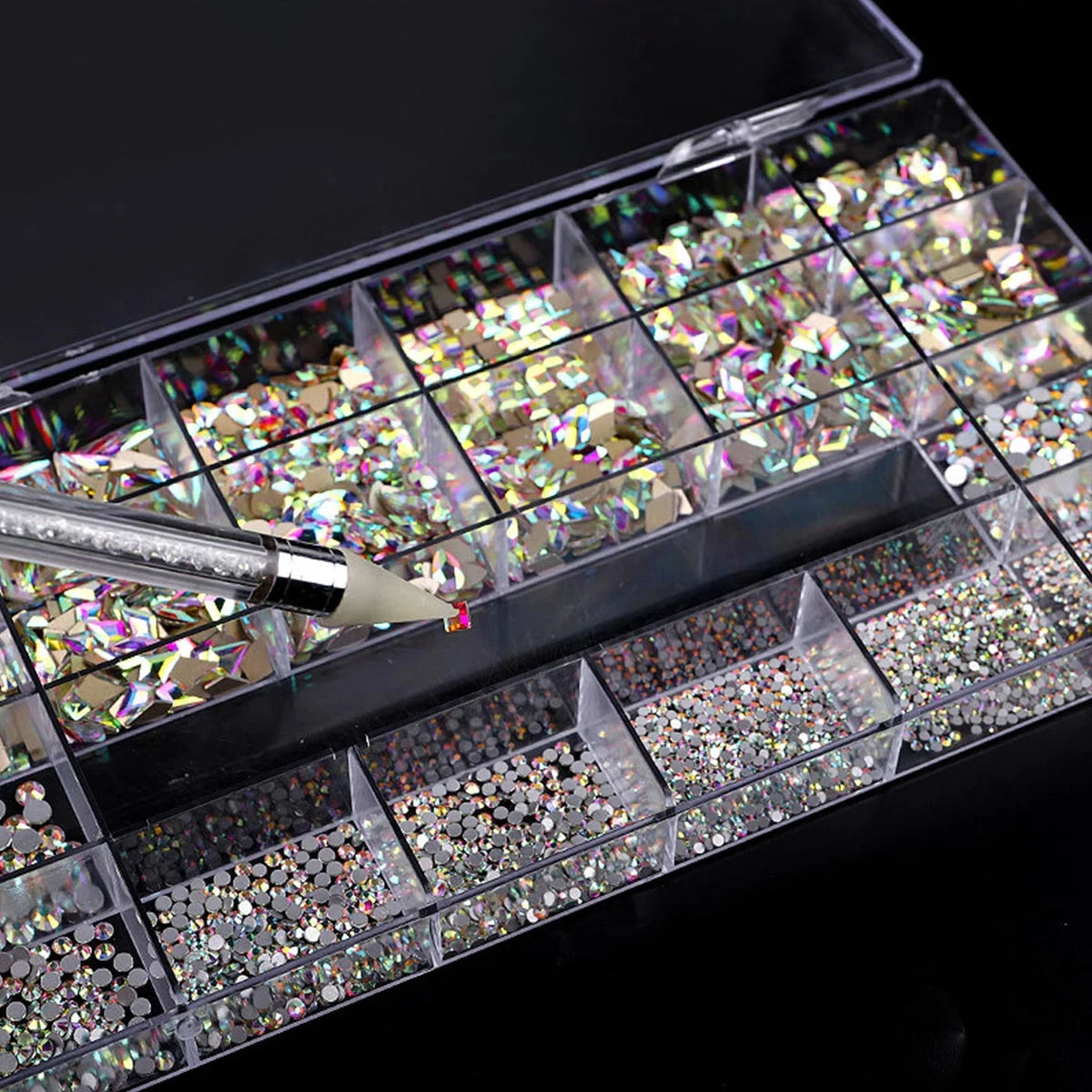 21 grid nail art diamond flat bottom glass diamond multi-style special-shaped diamond shiny nail rhinestone DIY nail art jewelry Econic Blanks